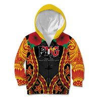 Personalised Papua New Guinea Remembrance Day Kid Hoodie LT9 Zip Hoodie Red - Polynesian Pride