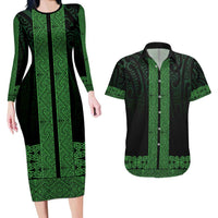 New Zealand Maori Kowhaiwhai Couples Matching Long Sleeve Bodycon Dress and Hawaiian Shirt Kakariki Maui and Mangopare