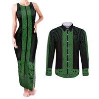 New Zealand Maori Kowhaiwhai Couples Matching Tank Maxi Dress and Long Sleeve Button Shirt Kakariki Maui and Mangopare