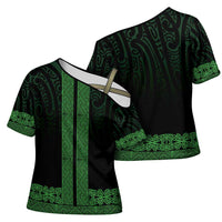 New Zealand Maori Kowhaiwhai Cross Shoulder Shirt Kakariki Maui and Mangopare - Polynesian Pride