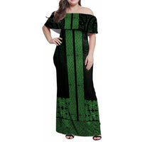 New Zealand Maori Kowhaiwhai Family Matching Off Shoulder Maxi Dress and Hawaiian Shirt Kakariki Maui and Mangopare