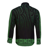 New Zealand Maori Kowhaiwhai Long Sleeve Button Shirt Kakariki Maui and Mangopare