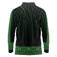 New Zealand Maori Kowhaiwhai Long Sleeve Polo Shirt Kakariki Maui and Mangopare