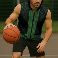 New Zealand Maori Kowhaiwhai Sleeveless Zip Hoodie Kakariki Maui and Mangopare - Polynesian Pride