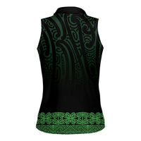 New Zealand Maori Kowhaiwhai Women Sleeveless Polo Shirt Kakariki Maui and Mangopare