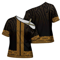 New Zealand Maori Kowhaiwhai Cross Shoulder Shirt Karaka Maui and Mangopare - Polynesian Pride