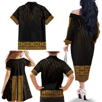 New Zealand Maori Kowhaiwhai Family Matching Off The Shoulder Long Sleeve Dress and Hawaiian Shirt Karaka Maui and Mangopare