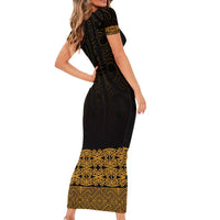 New Zealand Maori Kowhaiwhai Short Sleeve Bodycon Dress Karaka Maui and Mangopare