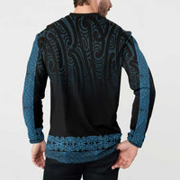 New Zealand Maori Kowhaiwhai Button Sweatshirt Kikorangi Maui and Mangopare