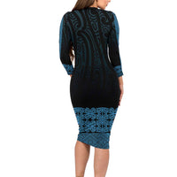 New Zealand Maori Kowhaiwhai Family Matching Long Sleeve Bodycon Dress and Hawaiian Shirt Kikorangi Maui and Mangopare