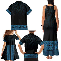 New Zealand Maori Kowhaiwhai Family Matching Tank Maxi Dress and Hawaiian Shirt Kikorangi Maui and Mangopare
