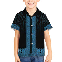 New Zealand Maori Kowhaiwhai Kid Hawaiian Shirt Kikorangi Maui and Mangopare
