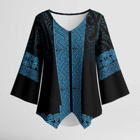 New Zealand Maori Kowhaiwhai Kimono Sleeve Blouse Kikorangi Maui and Mangopare - Polynesian Pride