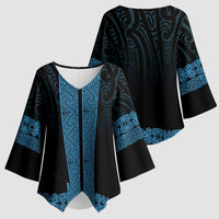 New Zealand Maori Kowhaiwhai Kimono Sleeve Blouse Kikorangi Maui and Mangopare - Polynesian Pride