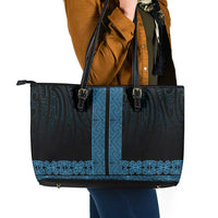 New Zealand Maori Kowhaiwhai Leather Tote Bag Kikorangi Maui and Mangopare