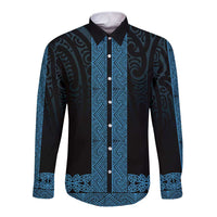 New Zealand Maori Kowhaiwhai Long Sleeve Button Shirt Kikorangi Maui and Mangopare