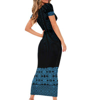 New Zealand Maori Kowhaiwhai Short Sleeve Bodycon Dress Kikorangi Maui and Mangopare