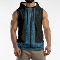 New Zealand Maori Kowhaiwhai Sleeveless Zip Hoodie Kikorangi Maui and Mangopare - Polynesian Pride