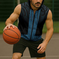New Zealand Maori Kowhaiwhai Sleeveless Zip Hoodie Kikorangi Maui and Mangopare - Polynesian Pride