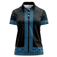New Zealand Maori Kowhaiwhai Women Polo Shirt Kikorangi Maui and Mangopare