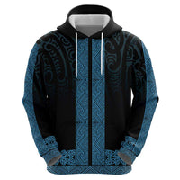 New Zealand Maori Kowhaiwhai Zip Hoodie Kikorangi Maui and Mangopare
