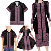 New Zealand Maori Kowhaiwhai Family Matching Long Sleeve Bodycon Dress and Hawaiian Shirt Mawhero Maui and Mangopare