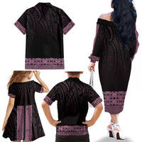 New Zealand Maori Kowhaiwhai Family Matching Off The Shoulder Long Sleeve Dress and Hawaiian Shirt Mawhero Maui and Mangopare