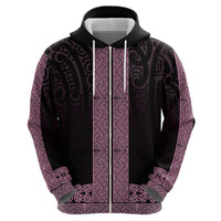 New Zealand Maori Kowhaiwhai Zip Hoodie Mawhero Maui and Mangopare