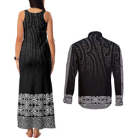 New Zealand Maori Kowhaiwhai Couples Matching Tank Maxi Dress and Long Sleeve Button Shirt Pango Maui and Mangopare