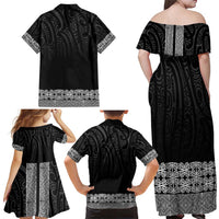 New Zealand Maori Kowhaiwhai Family Matching Off Shoulder Maxi Dress and Hawaiian Shirt Pango Maui and Mangopare