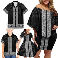 New Zealand Maori Kowhaiwhai Family Matching Off Shoulder Short Dress and Hawaiian Shirt Pango Maui and Mangopare