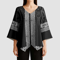 New Zealand Maori Kowhaiwhai Kimono Sleeve Blouse Pango Maui and Mangopare - Polynesian Pride