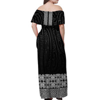 New Zealand Maori Kowhaiwhai Off Shoulder Maxi Dress Pango Maui and Mangopare