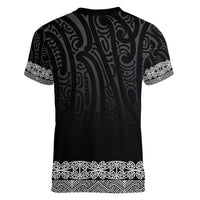 New Zealand Maori Kowhaiwhai Women V-Neck T-Shirt Pango Maui and Mangopare