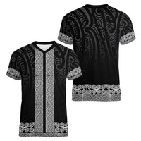 New Zealand Maori Kowhaiwhai Women V-Neck T-Shirt Pango Maui and Mangopare