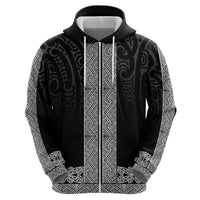 New Zealand Maori Kowhaiwhai Zip Hoodie Pango Maui and Mangopare
