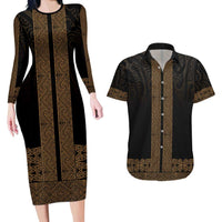 New Zealand Maori Kowhaiwhai Couples Matching Long Sleeve Bodycon Dress and Hawaiian Shirt Parauri Maui and Mangopare