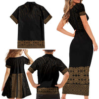 New Zealand Maori Kowhaiwhai Family Matching Short Sleeve Bodycon Dress and Hawaiian Shirt Parauri Maui and Mangopare