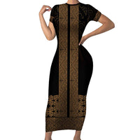 New Zealand Maori Kowhaiwhai Family Matching Short Sleeve Bodycon Dress and Hawaiian Shirt Parauri Maui and Mangopare