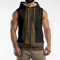 New Zealand Maori Kowhaiwhai Sleeveless Zip Hoodie Parauri Maui and Mangopare - Polynesian Pride