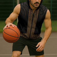 New Zealand Maori Kowhaiwhai Sleeveless Zip Hoodie Parauri Maui and Mangopare - Polynesian Pride