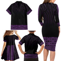 New Zealand Maori Kowhaiwhai Family Matching Long Sleeve Bodycon Dress and Hawaiian Shirt Waiporoporo Maui and Mangopare