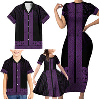 New Zealand Maori Kowhaiwhai Family Matching Short Sleeve Bodycon Dress and Hawaiian Shirt Waiporoporo Maui and Mangopare