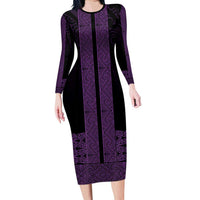 New Zealand Maori Kowhaiwhai Long Sleeve Bodycon Dress Waiporoporo Maui and Mangopare