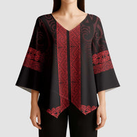 New Zealand Maori Kowhaiwhai Kimono Sleeve Blouse Whero Maui and Mangopare - Polynesian Pride