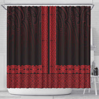 New Zealand Maori Kowhaiwhai Shower Curtain Whero Maui and Mangopare