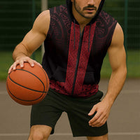 New Zealand Maori Kowhaiwhai Sleeveless Zip Hoodie Whero Maui and Mangopare - Polynesian Pride