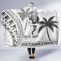 Custom Fiji Black Fern Hooded Blanket Maori Warroir with Fijian Masi Pattern LT9 One Size White - Polynesian Pride