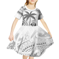 Custom Fiji Black Fern Kid Short Sleeve Dress Maori Warroir with Fijian Masi Pattern