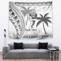 Custom Fiji Black Fern Tapestry Maori Warroir with Fijian Masi Pattern LT9 White - Polynesian Pride
